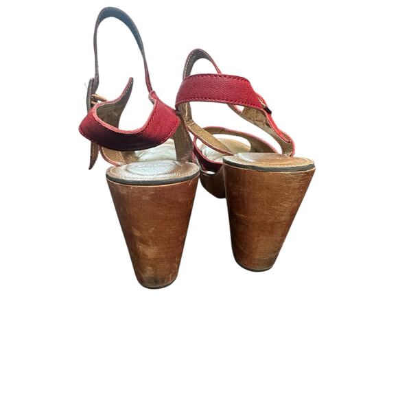 Jeffrey Campbell Red Leather Buckle Closure Block Heel Open Toe Sandals Size 9 - Picture 9 of 11